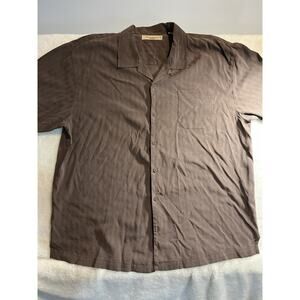 Tommy Bahama Mens XXL Brown 100% Silk Short Sleeve Solid Button Down Shirt